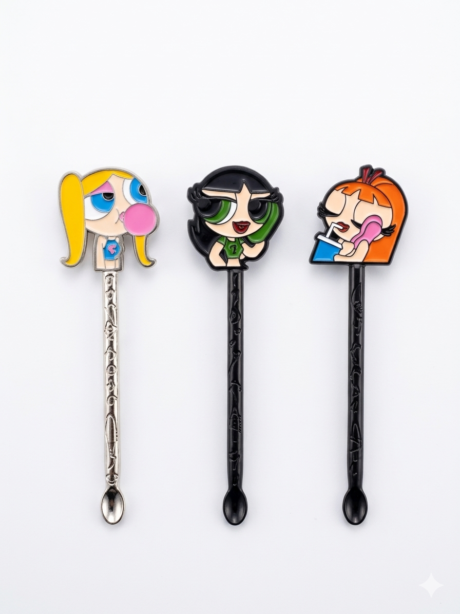 Combo de tres cucharas medidoras coleccionables: Bombón, Burbuja y Bellota de las Chicas Súper Poderosas, marca Spoonies MX
