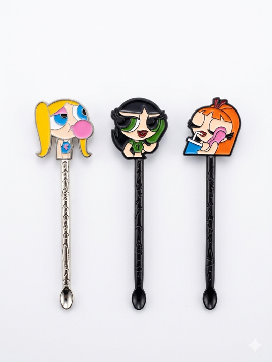 Combo de tres cucharas medidoras coleccionables: Bombón, Burbuja y Bellota de las Chicas Súper Poderosas, marca Spoonies MX